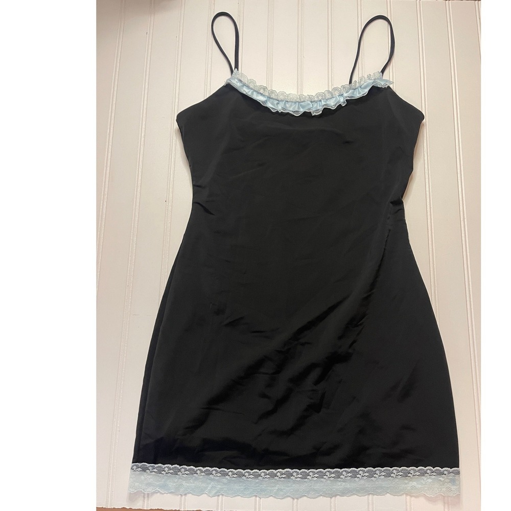 Finesse Black Mini Dress Light Blue Lace Trim Gothcore Mallcore Small